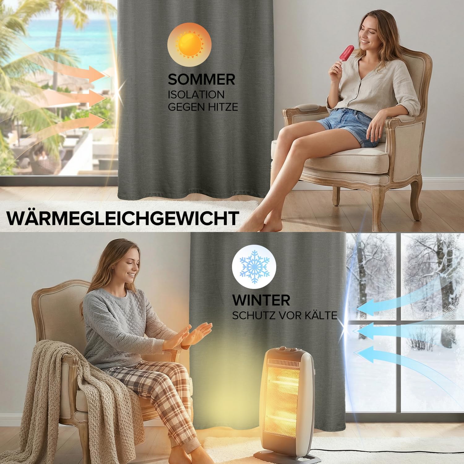 Detalle 2 de Runyéla Verdunkelungsvorhänge in Leinenoptik – 2er Set, 175 cm hoch, 140 cm breit, hellgrau