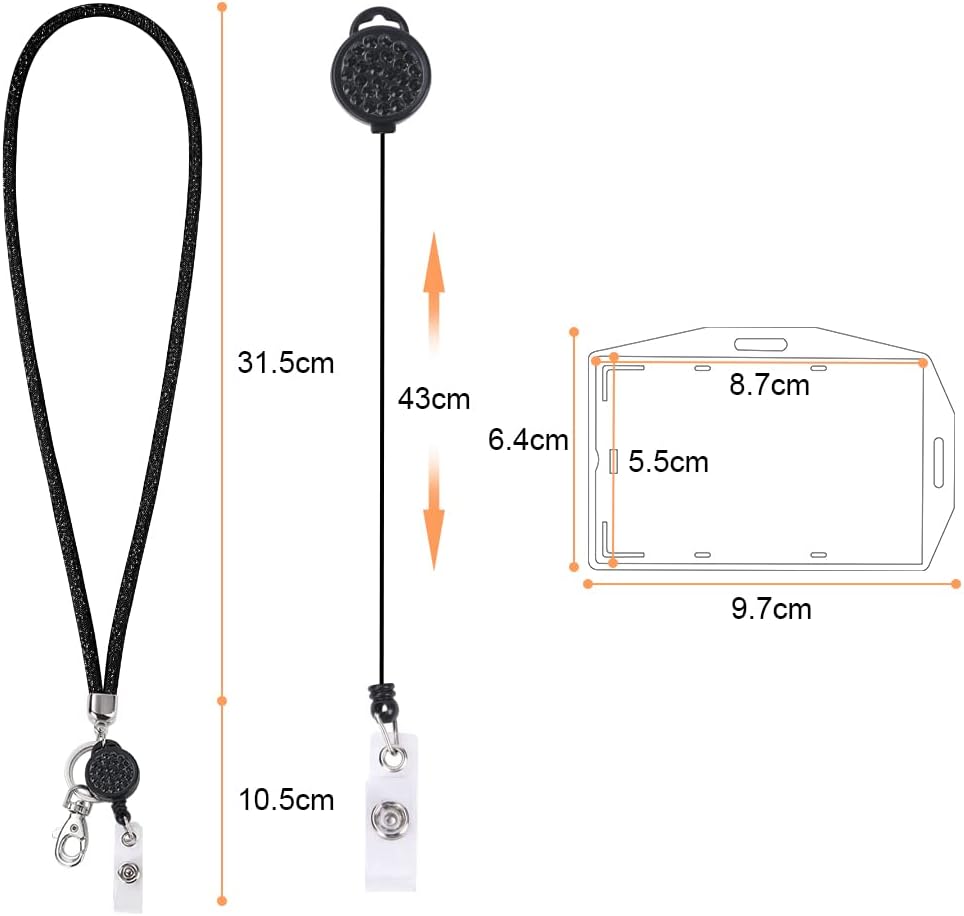 Thumbnail 1 de Vicloon Lanière Collier en Cristal avec Porte-Badge Rétractable – Noir