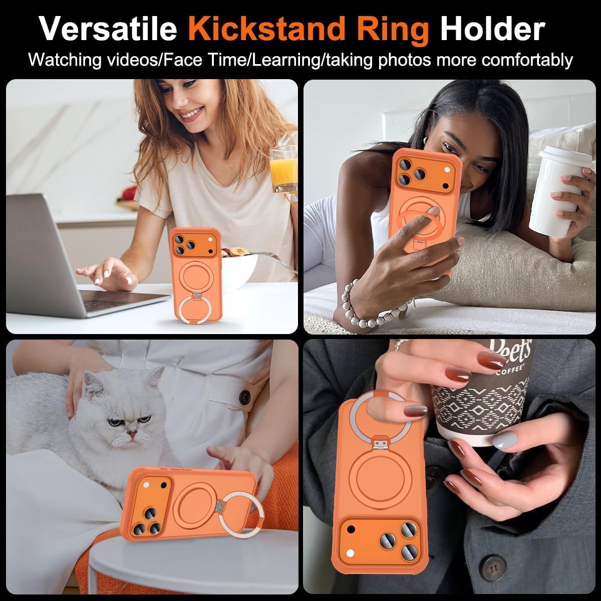 Thumbnail 5 de CHAOFEnG Magnetic Case for iPhone 17 Pro with Stand — Military-Grade Protection, Built-in Magnets, and Ring Kickstand (Cosmic Orange, Translucent Back)