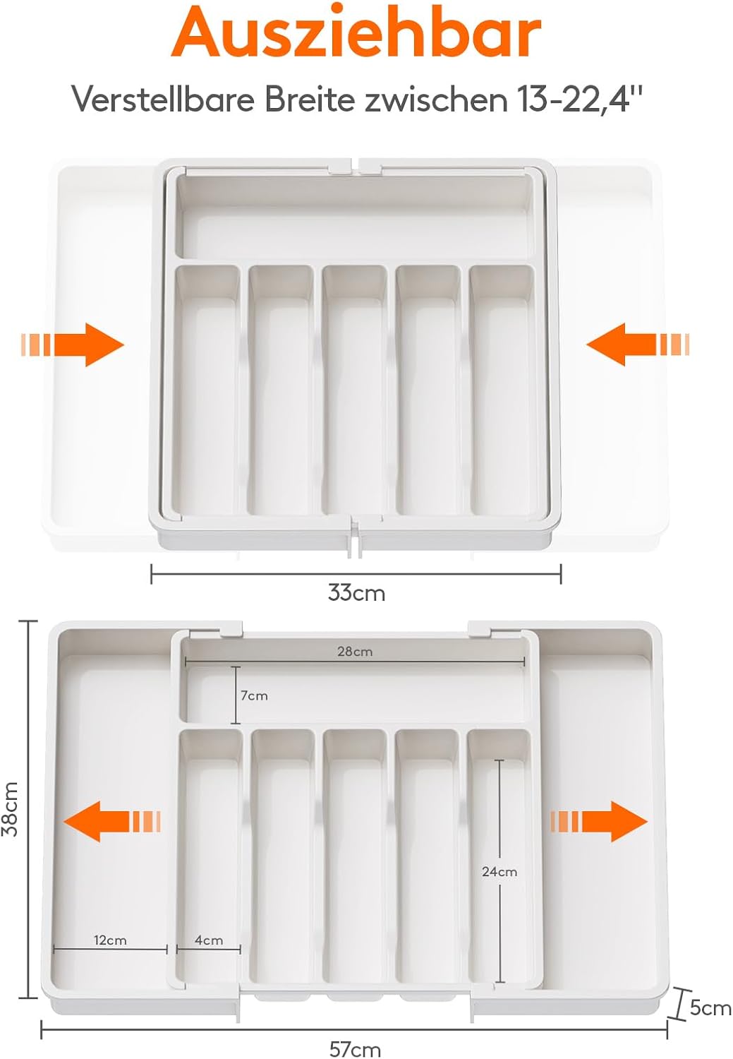 Thumbnail 2 de Lifewit Besteckkasten für Schubladen 40–50, verstellbar (bis 57 cm) – Organizer mit 6–8 Fächern, weiß