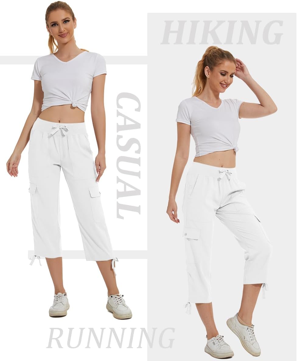Detalle de Huayuzh Damen Cargo Caprihose Wanderhose 3/4 – Leichte Outdoor-Cargohose für Sommer und Reise