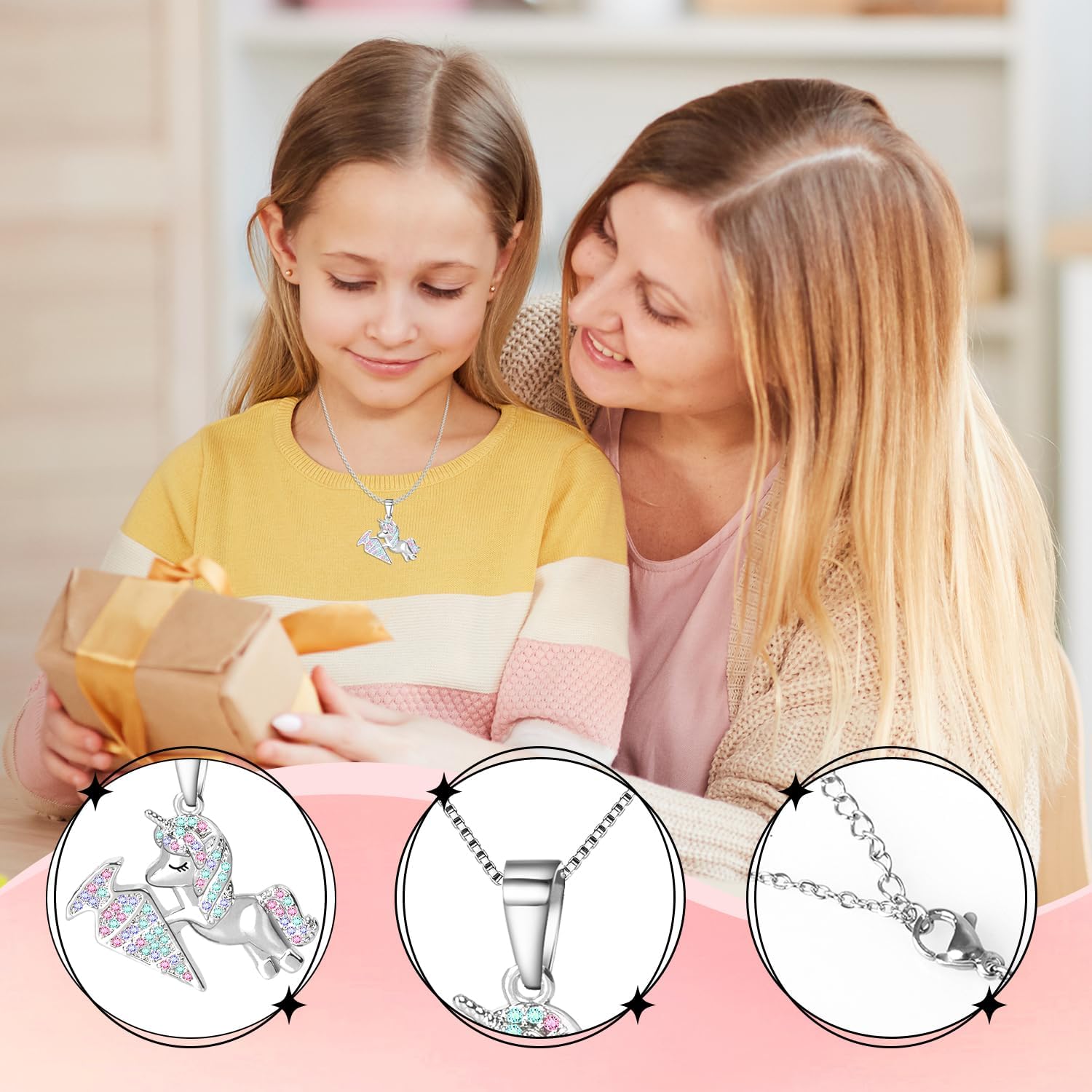 Detalle 2 de iZoeL Einschulung Geschenk Mädchen Einhorn Halskette – Grußkarte, Geschenkbox & Schulanfang
