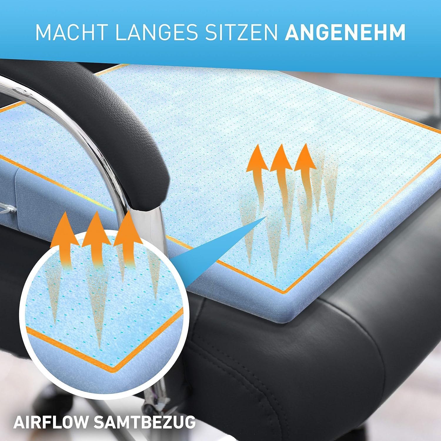 Thumbnail 2 de FLIPLINE Coussin chaise bureau en bleu — coussin ergonomique en forme de cuña pour soulager le bas du dos