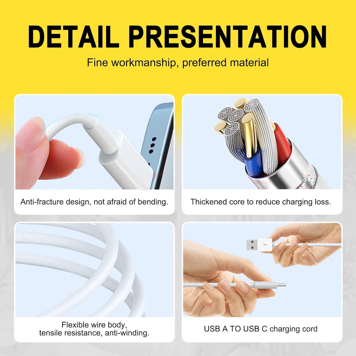 Detalle de CYQAPC 2 Pack 6ft USB A to USB-C CarPlay Cable for iPhone and iPad