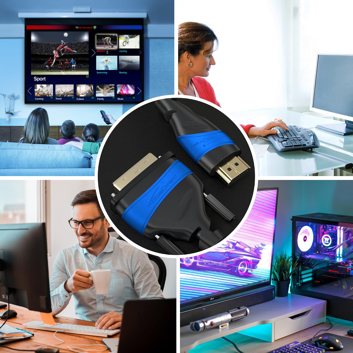 Detalle de KabelDirekt HDMI-DVI Adapterkabel, bi-direktional 2 × 0,5 m – DVI-D/24+1 oder DVI-I/25+5, Full HD 1080p