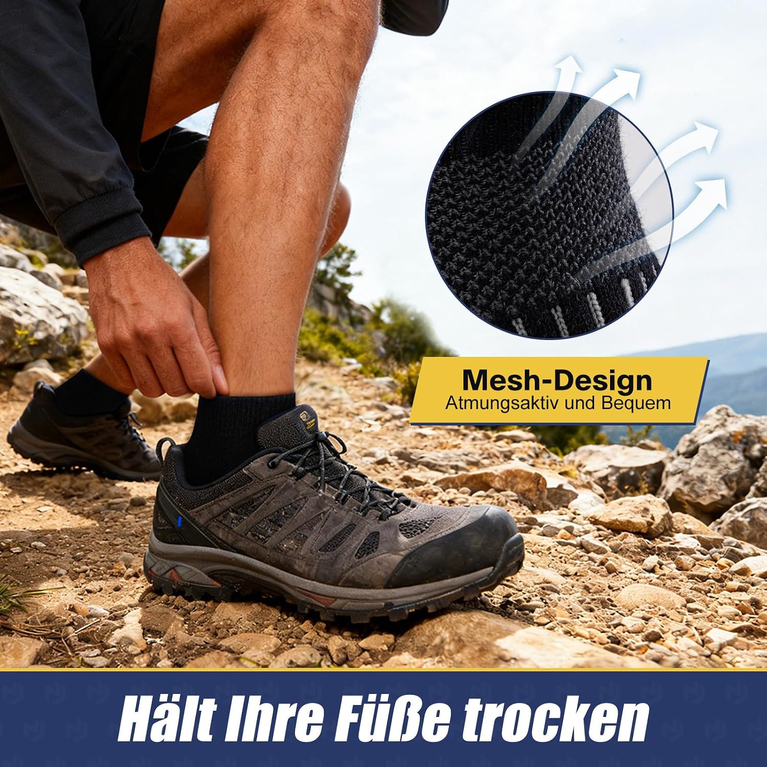 Detalle de Niofind Merino Wandersocken (Quarter) – atmungsaktive, gepolsterte Laufsocken im 6er-Set