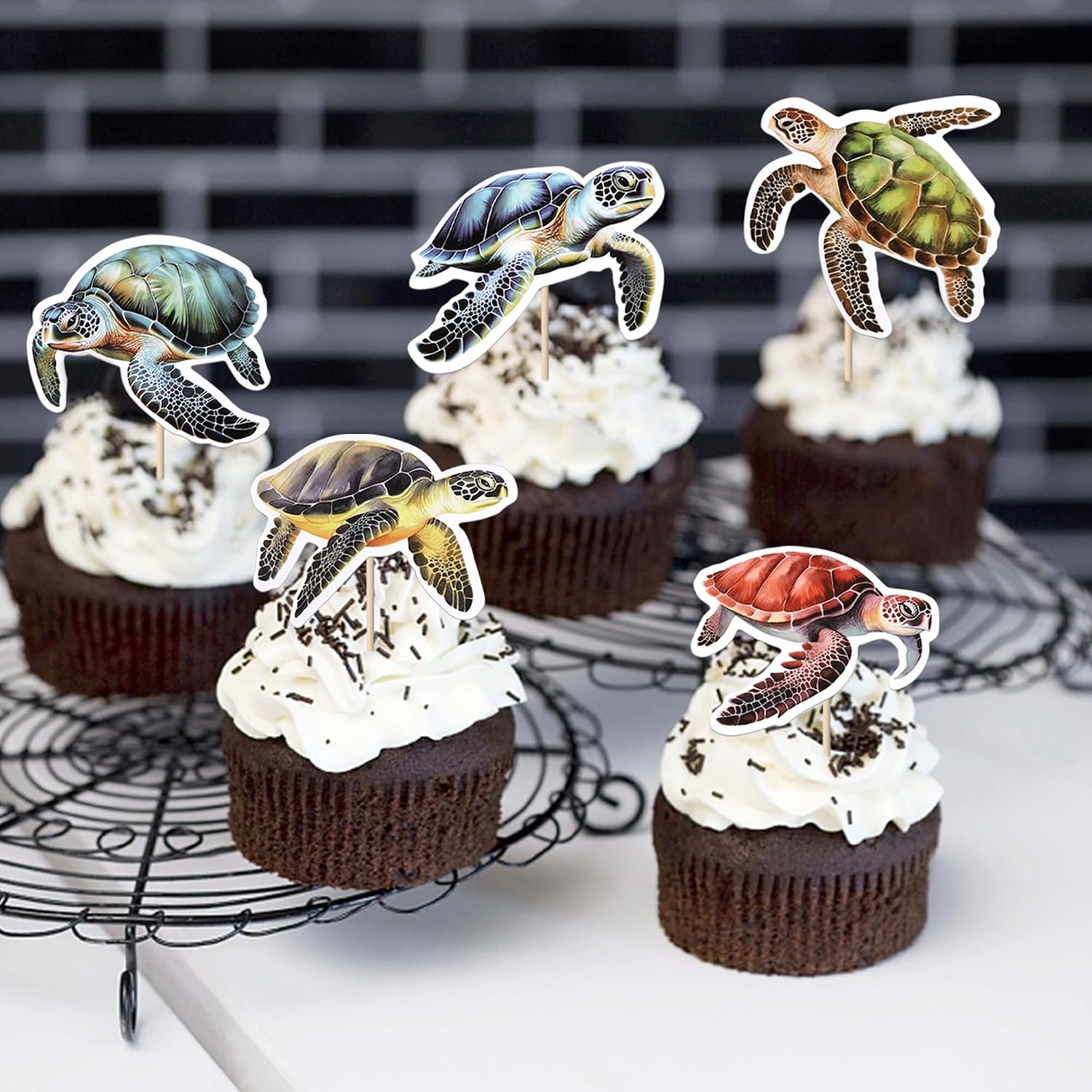 Thumbnail 3 de Xsstarmi 30-Pack Turtles Cupcake Toppers – Double-Sided Sea Animals Picks