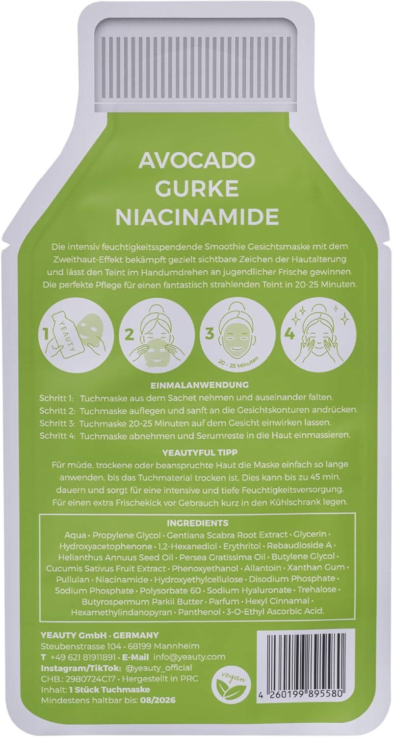 Detalle 2 de YEAUTY Smoothie gezichtsmasker met avocado, komkommer en niacinamide
