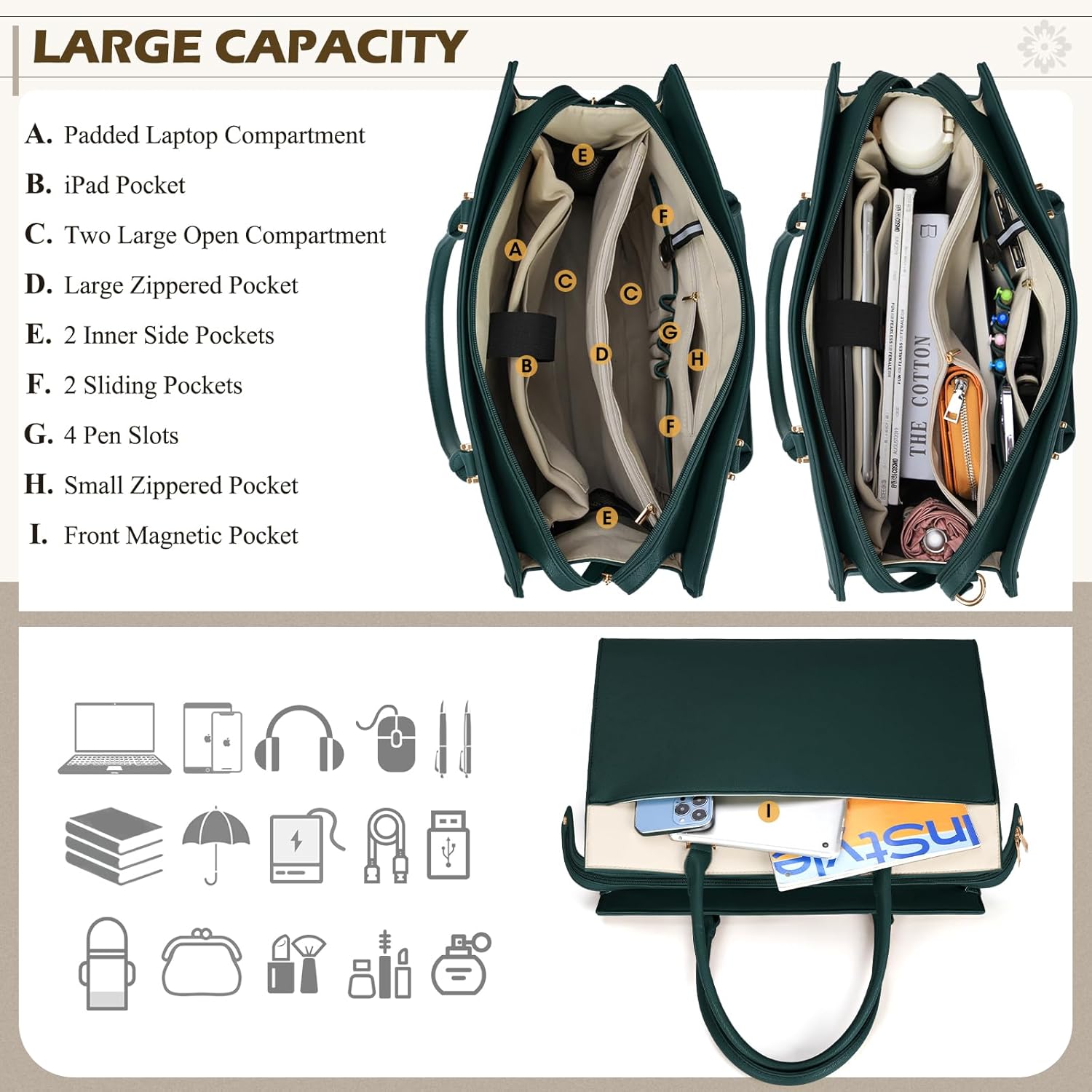 Detalle de RAINSMORE Borsa porta PC Donna Grande - Tote 2in1 in pelle PU impermeabile, 15.6