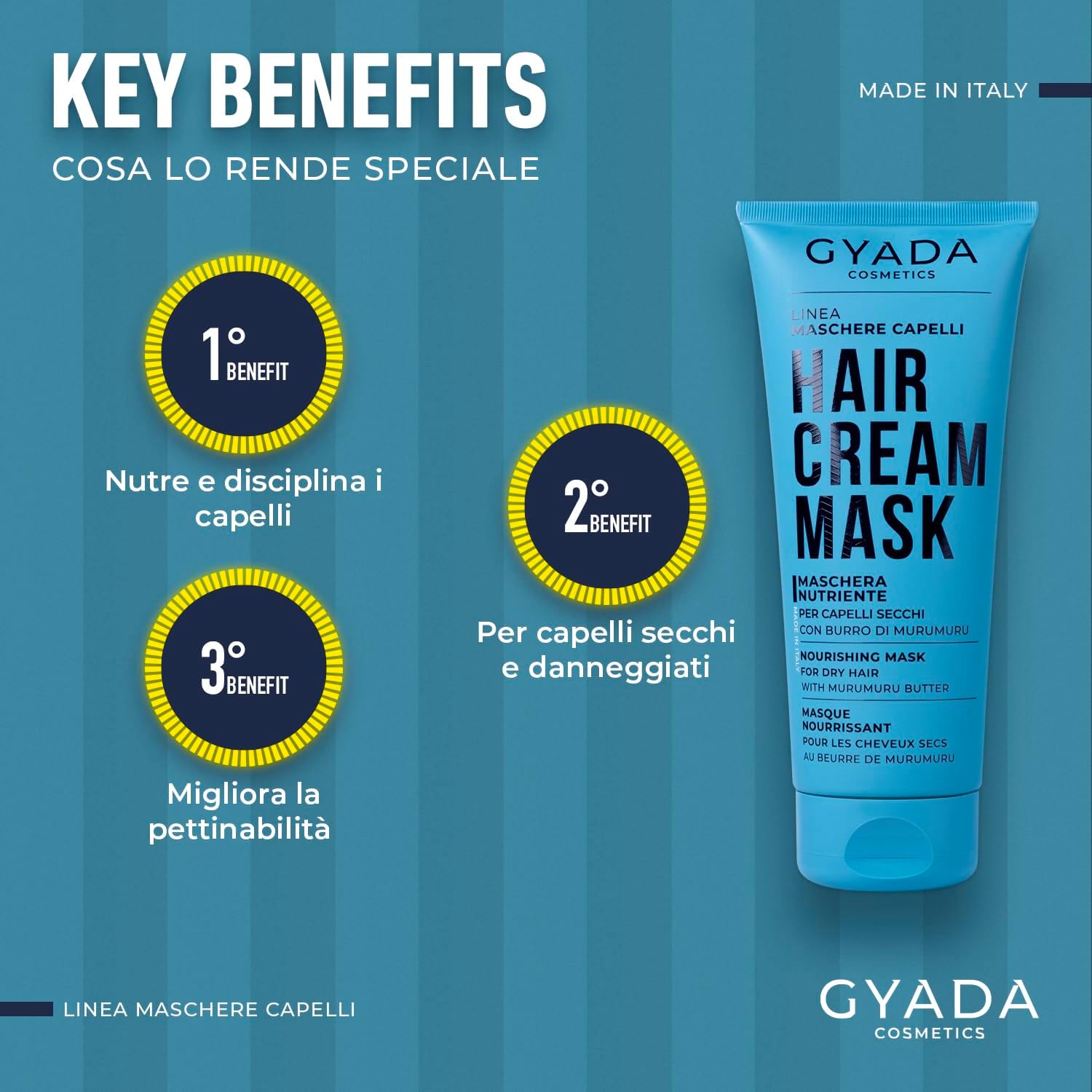 Detalle de GYADA COSMETICS Maschera Capelli Nutriente e Ristrutturante con Olio di Semi di Lino e Malva, 200 ml