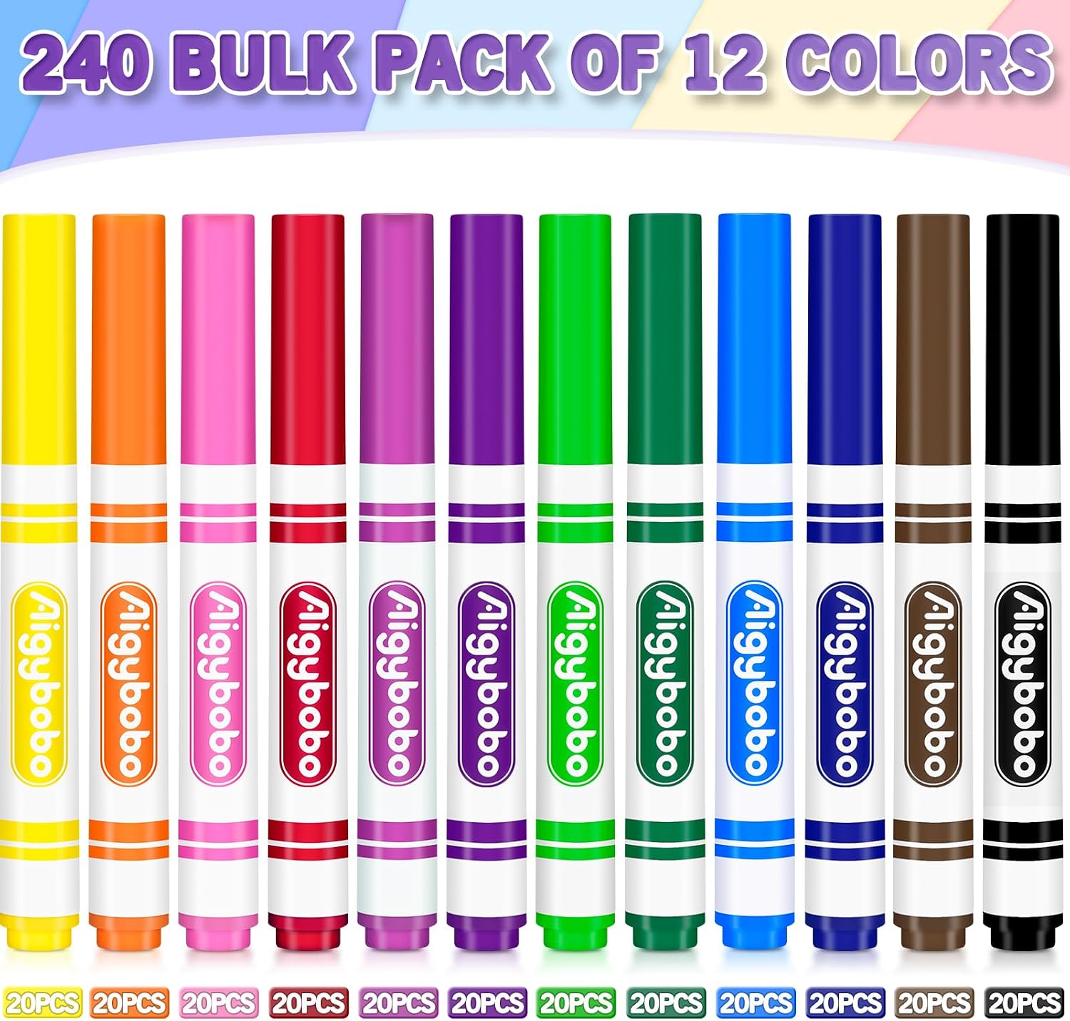 Thumbnail 1 de Aigybobo 240 Count Washable Markers Bulk