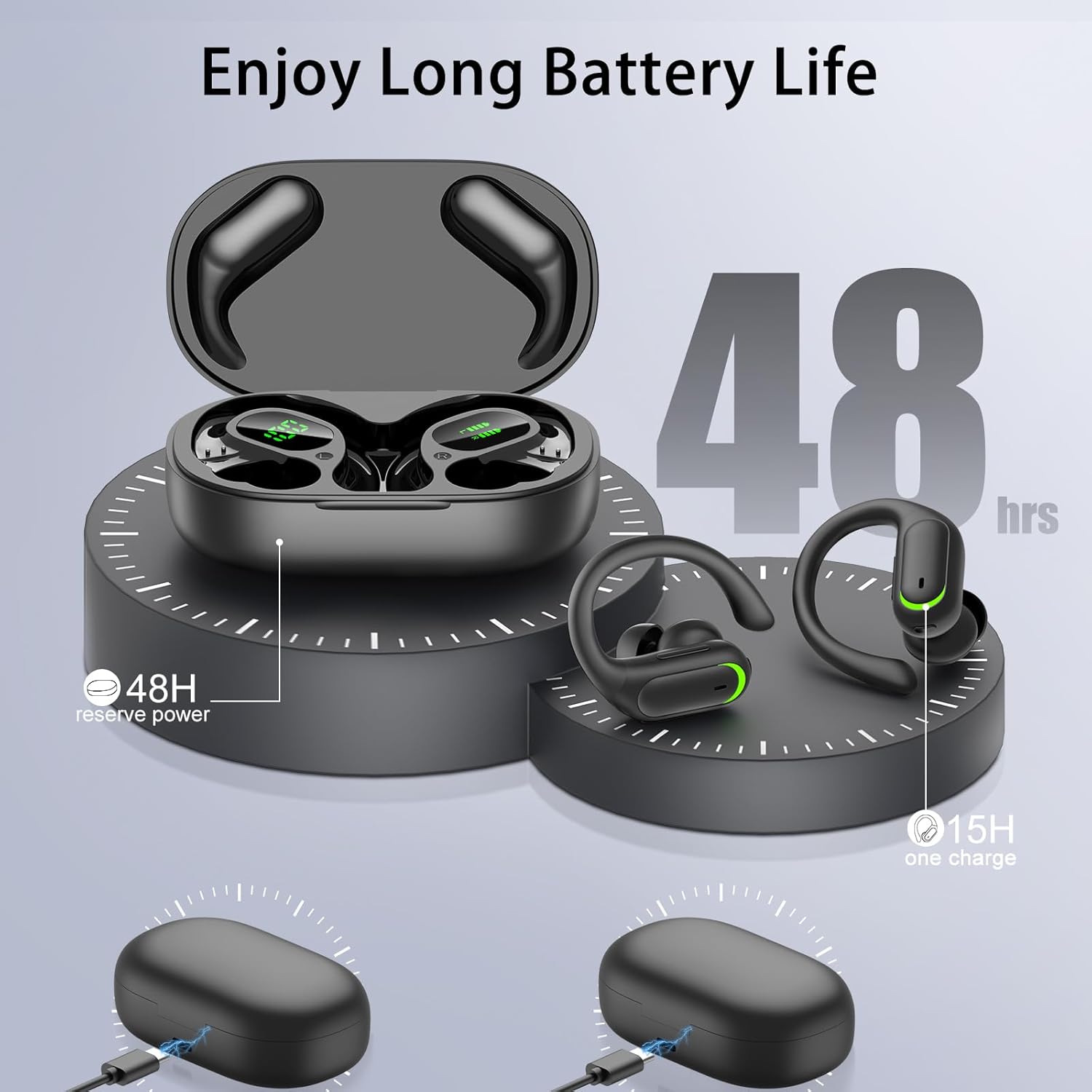 Detalle 2 de Bluetooth Kopfhörer Sport S2 Pro – 5.4 Stereo In Ear, IPX7, LED Display, 60 Stunden Laufzeit