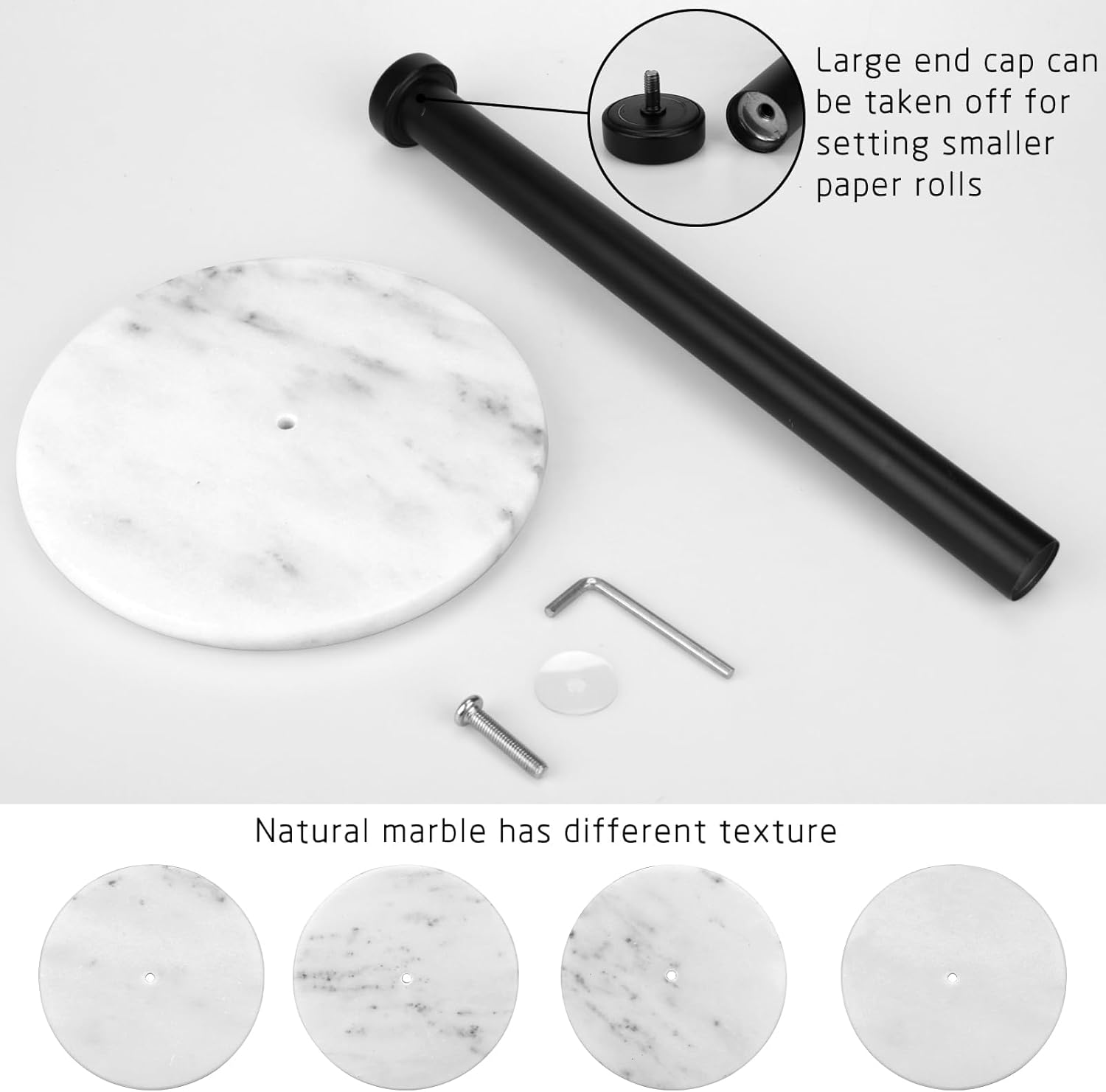 Thumbnail 5 de Paper Towel Holder Countertop with 18cm Marble Base and Stainless Steel Stand – White/Black