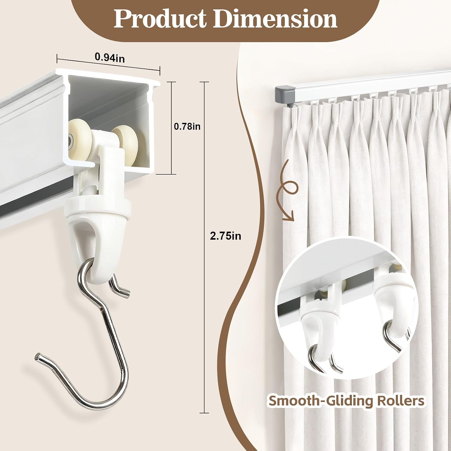 Detalle 2 de Pealybora Telescopic Curtain Track, Ceiling-Mount Aluminium Rail, Hooks, 3.2-7.8 FT