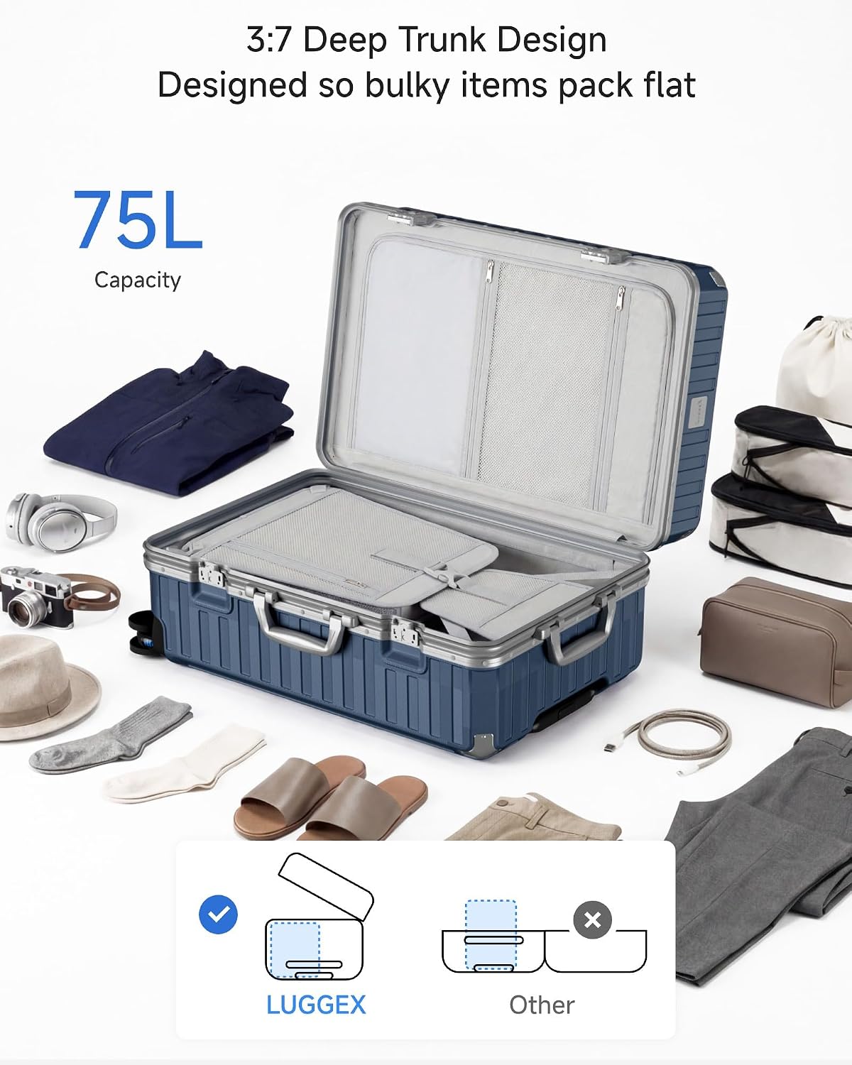 Detalle de LUGGEX ZX-Core 24-Inch Zipperless Checked Suitcase, 75L, 100% PC Shell