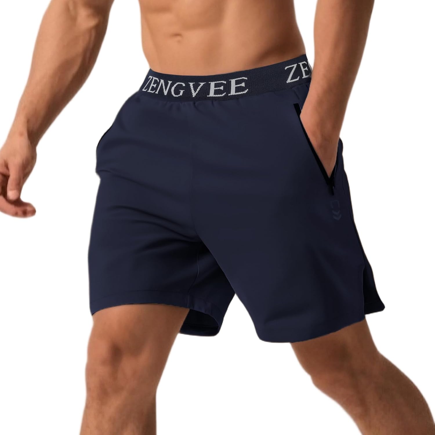 Detalle de Men’s Gym Running Shorts Athletic 1/3 Pack with Zip Pockets & Quick-Dry Fabric