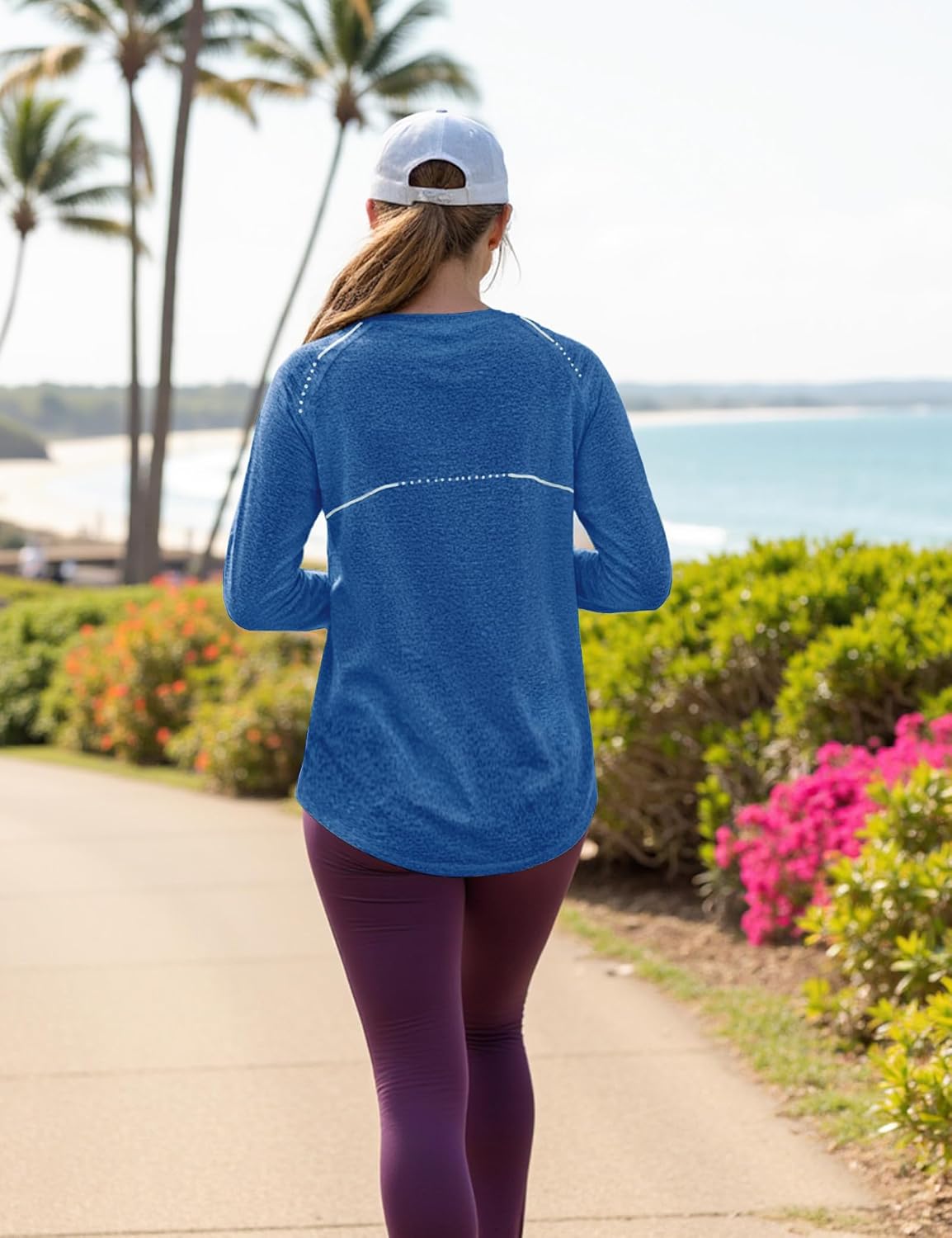 Thumbnail 6 de Gyabnw T-shirt sport femme à manches longues col V, séchage rapide et détails réfléchissants