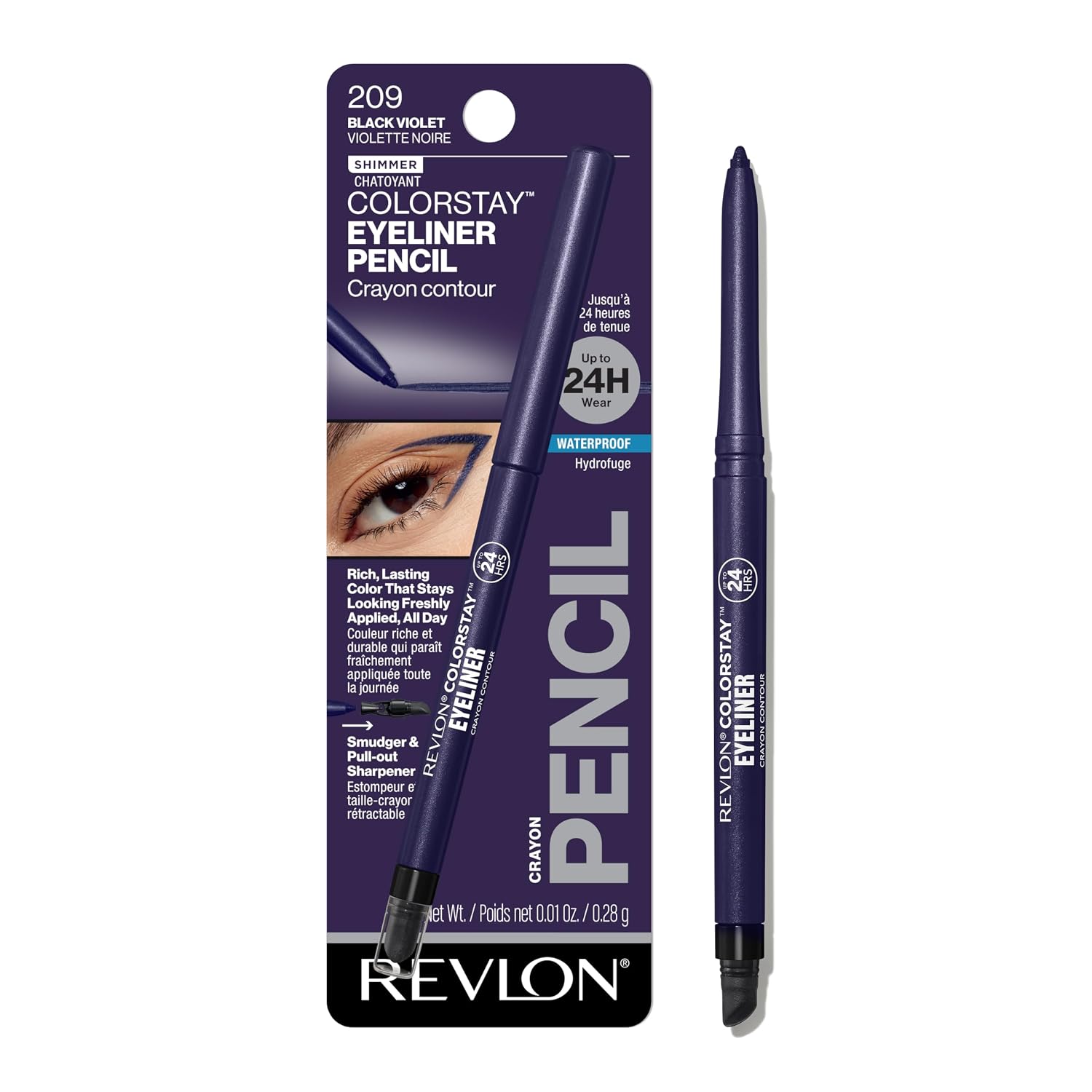 Detalle de REVLON ColorStay Waterproof Eyeliner Pencil, 209 Black Violet, Built-In Sharpener