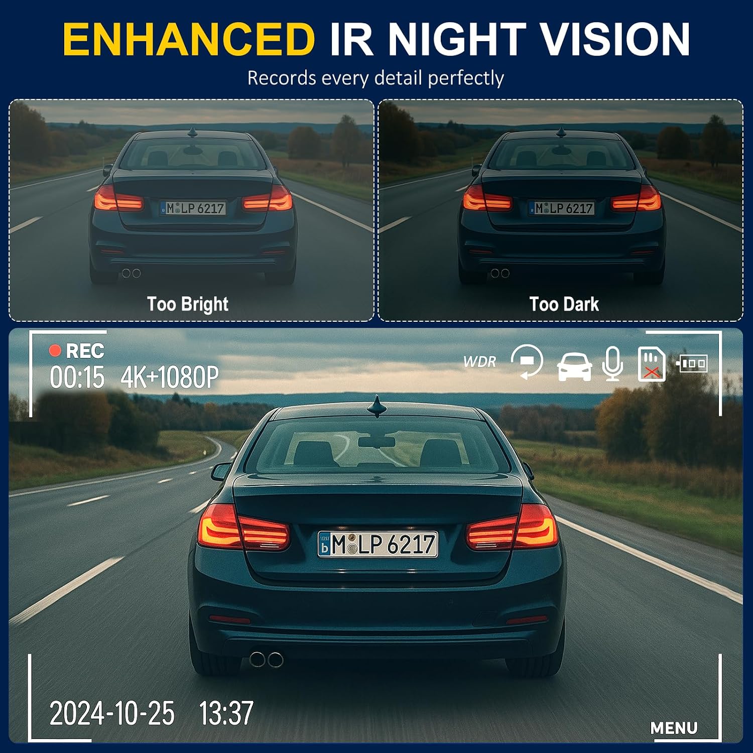 Thumbnail 6 de 3-Channel 4K dash cam 64GB WiFi with G-sensor