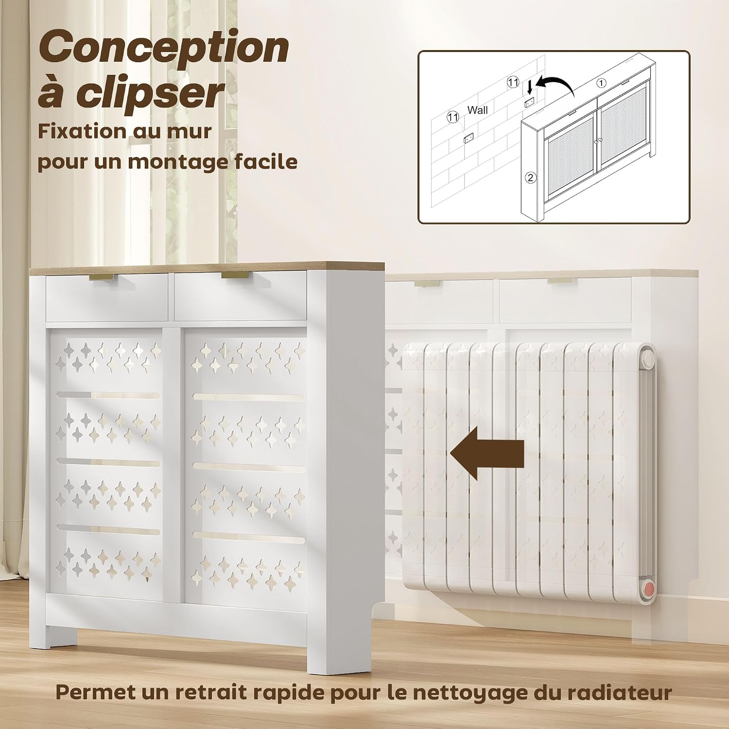 Detalle de HOMCOM 820-485V01WT radiatorombouw 108 x 19 x 95,5 cm met opklapdeur