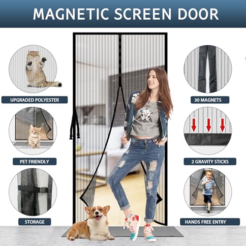 Detalle 2 de YRH Magnetic Fly Screen Door, Polyester Enhanced Mesh (90x210 cm, Black)