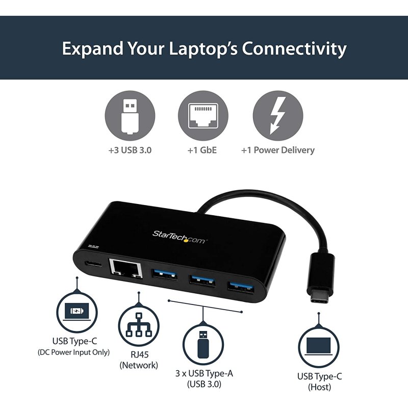 Thumbnail 3 de StarTech US1GC303APD: Hub USB-C con 3× USB 3.0, Ethernet y carga integrada