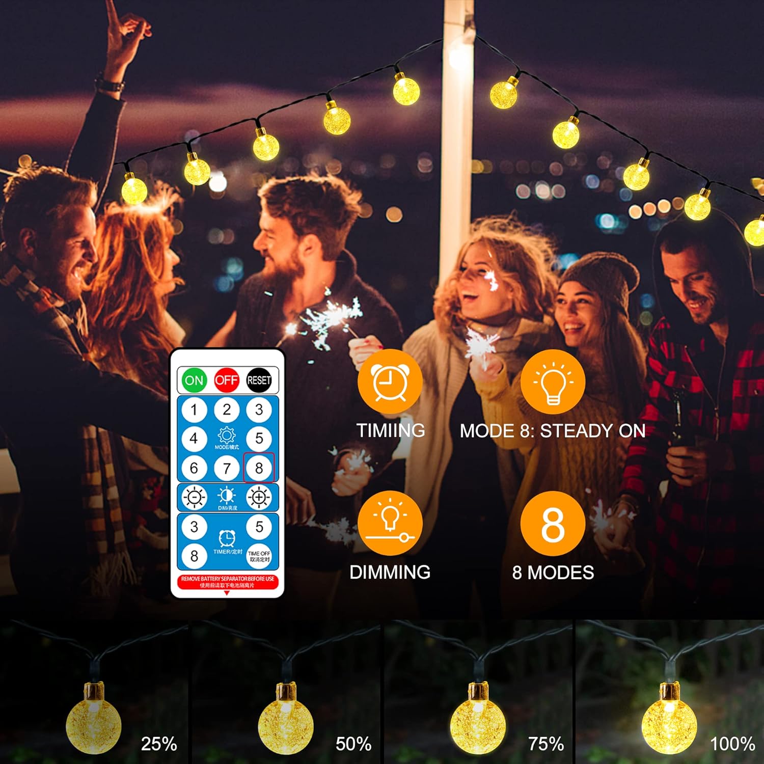 Thumbnail 2 de HALOY Catena Luminosa Esterno Solare 11.5 m con Globo di Cristallo 60 LED IP65