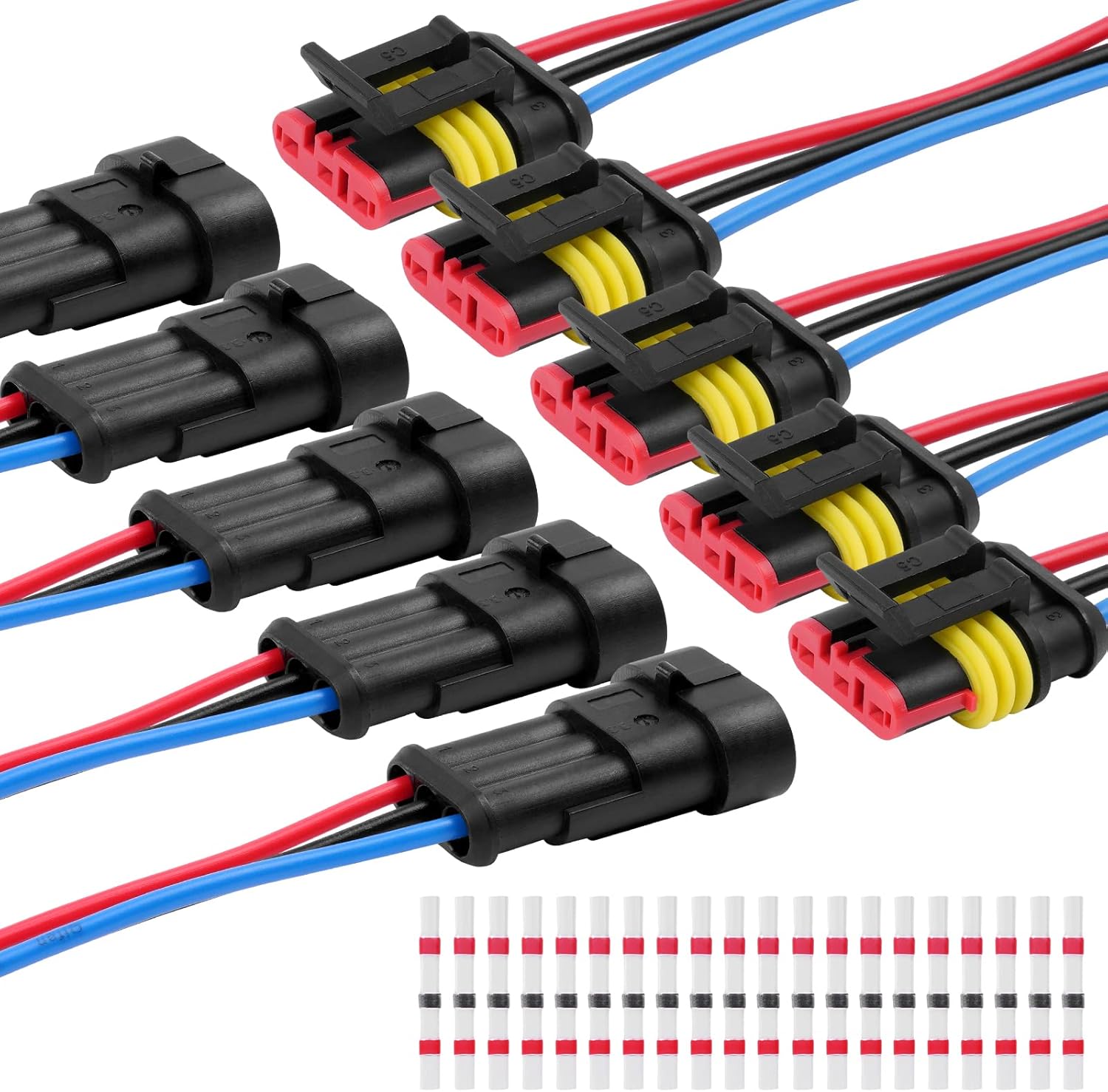 URAQT connettore auto impermeabile 3 pin (set da 5 pezzi, con saldatura) IP65