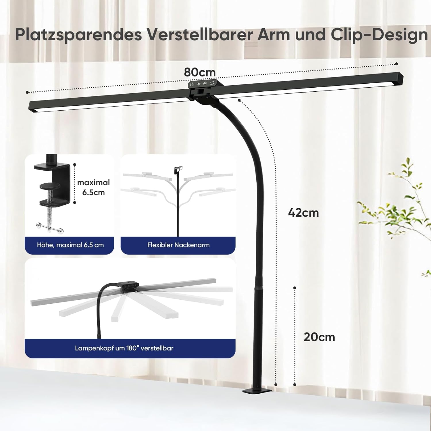 Thumbnail 5 de vatato Doppelkopf LED-Schreibtischlampe mit RGB, 24 W und Fernbedienung (Klemmleuchte, dimmbar, 2700–6500 K)