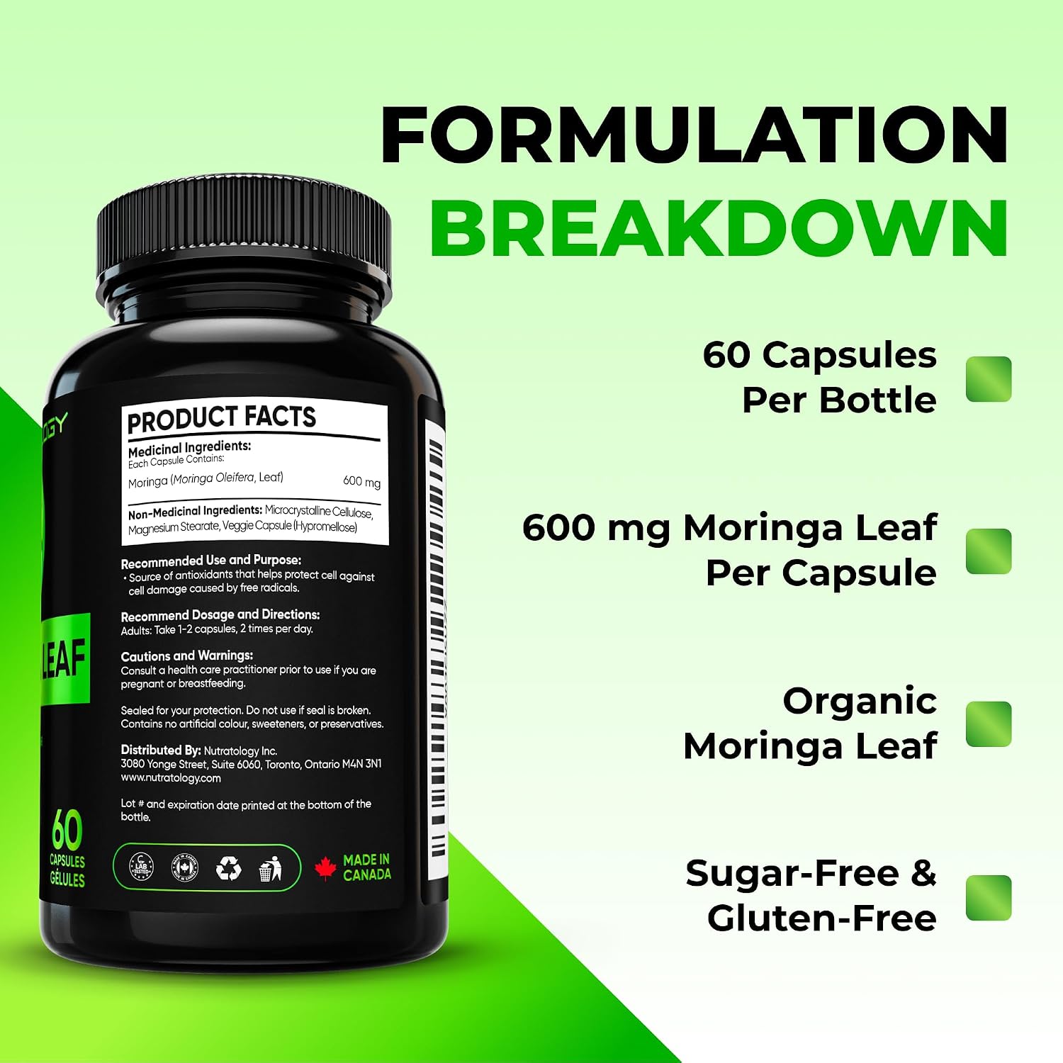 Detalle 1 de Nutratology Moringa Leaf Capsules 60-count