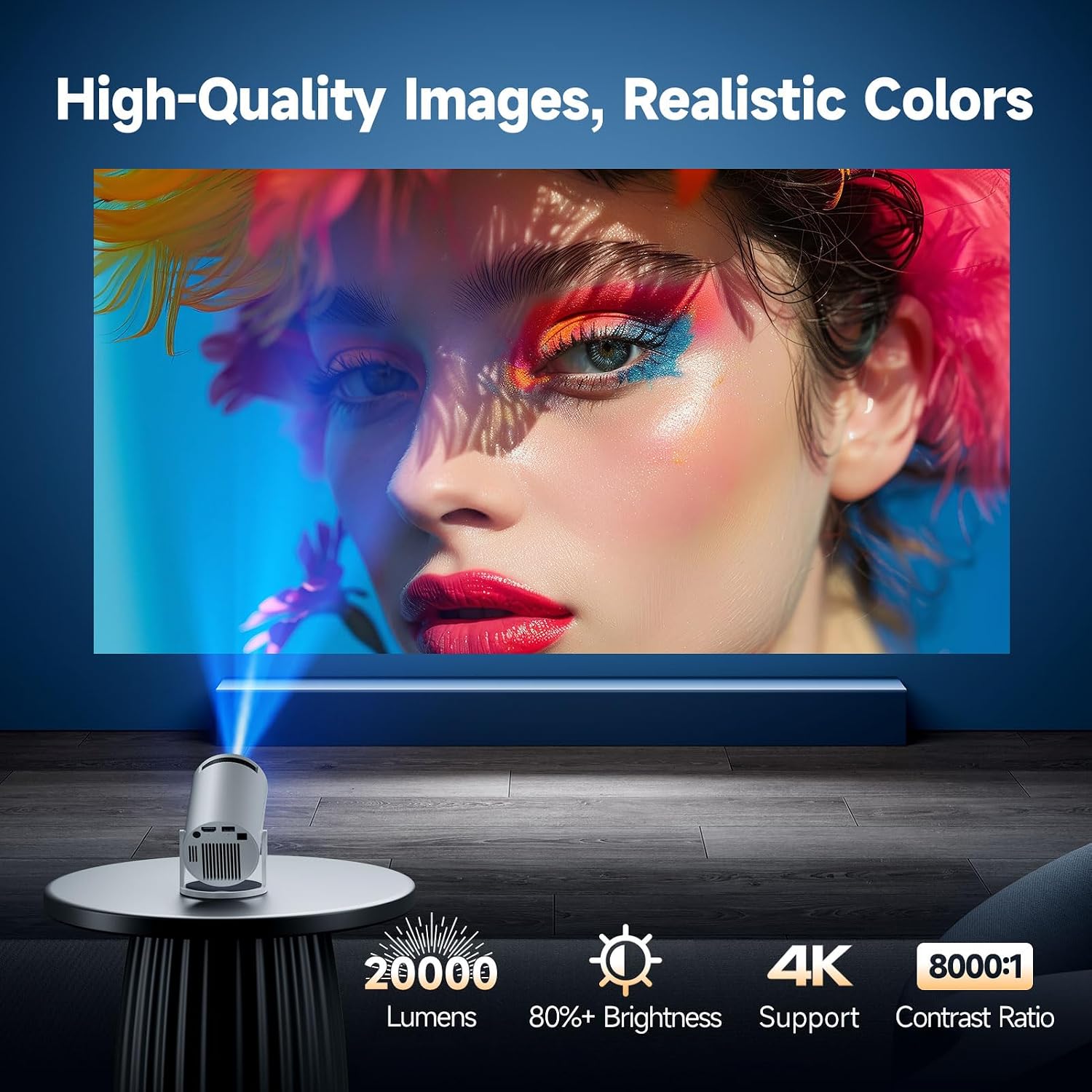 Thumbnail 2 de INMOZATA Mini Projector with Built-in Android TV (4K/1080p), Bluetooth 5.4, Wi‑Fi 6, and Auto Keystone