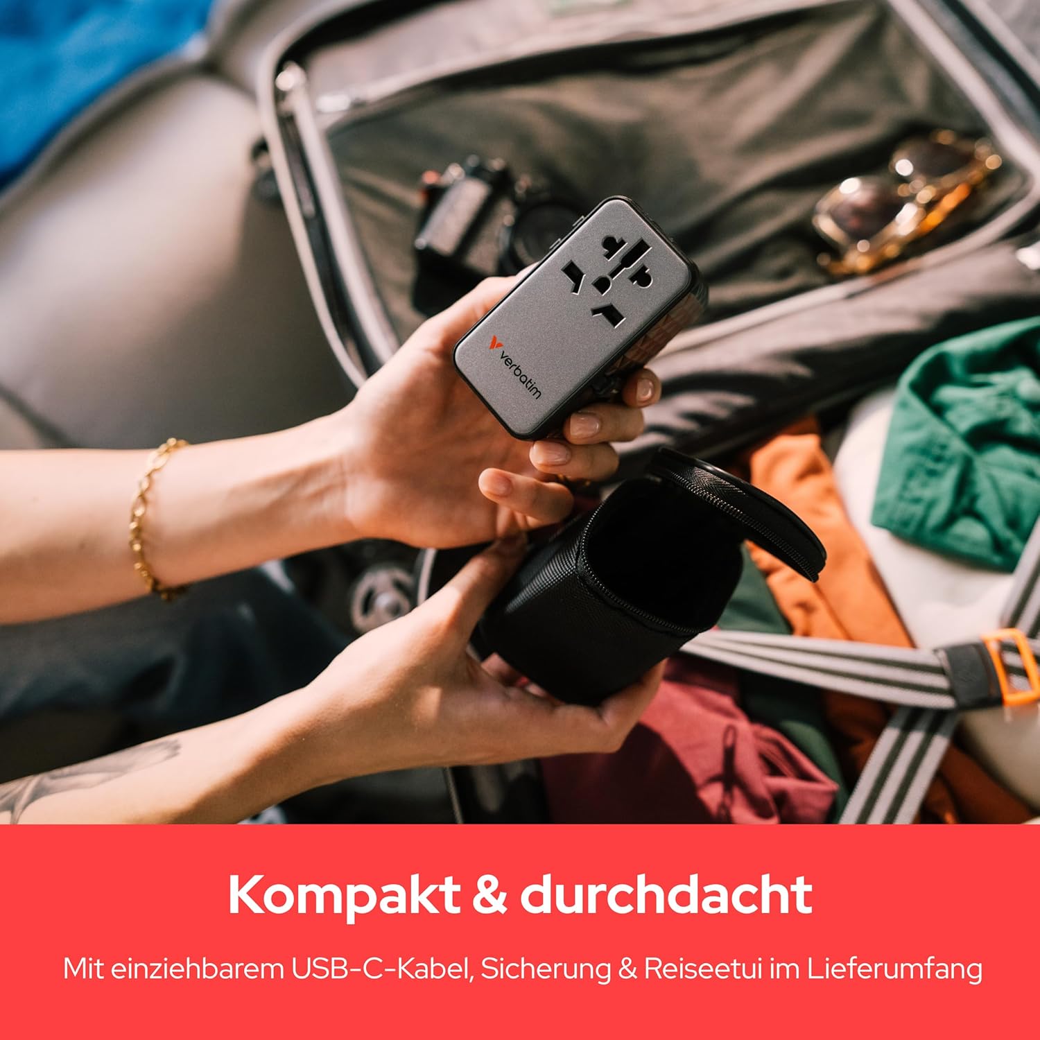 Thumbnail 5 de Verbatim GaN Universal Reiseadapter UTA-10 mit integriertem Kabel, 85 W und USB-A & 3 USB-C