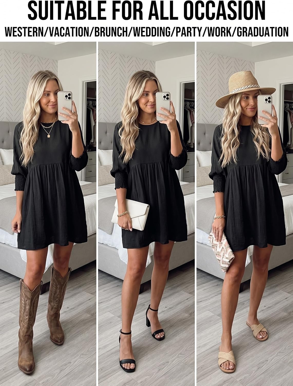 Detalle 2 de Dokotoo Women’s Casual Tunic Dress (Empire Waist, Short Sleeve Babydoll Style)