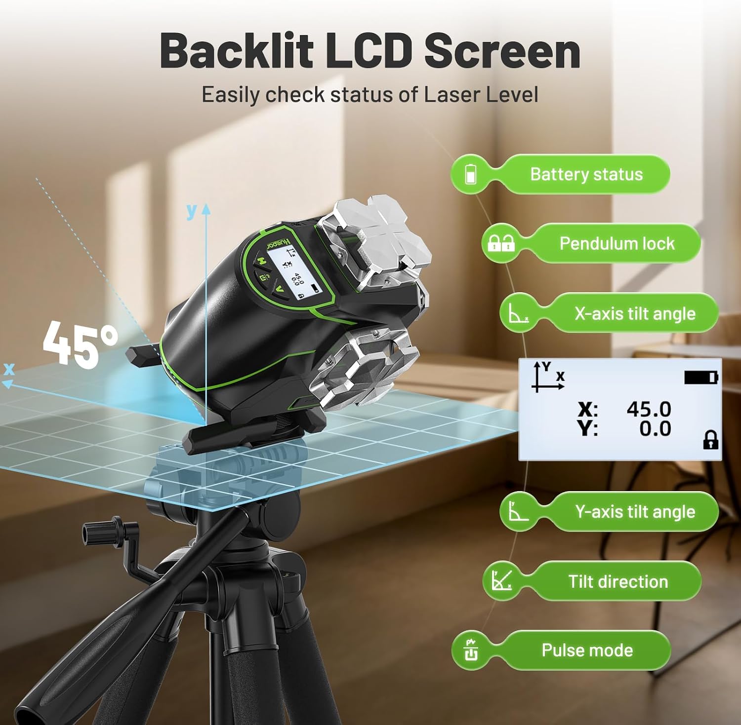 Detalle 2 de Huepar S04CG 4D Laser Level: 4 x 360 Cross Lines with Bluetooth App Control