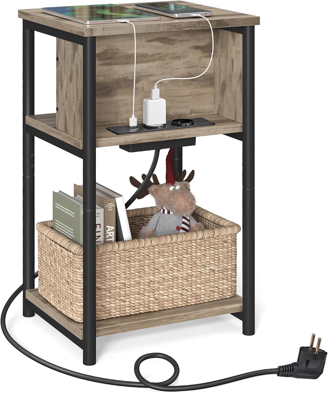 Detalle de VASAGLE Tavolino con Multipresa LET375K01: comodino con prese AC e USB per soggiorno e camera da letto