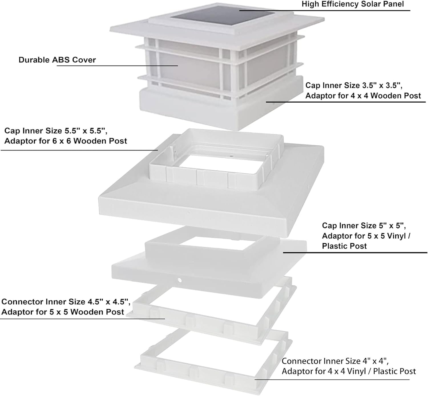 Thumbnail 4 de Dynaming 6 Pack Solar Post Cap Lights: Flickering Flame, White Shell, for 4x4 to 5x5 Posts