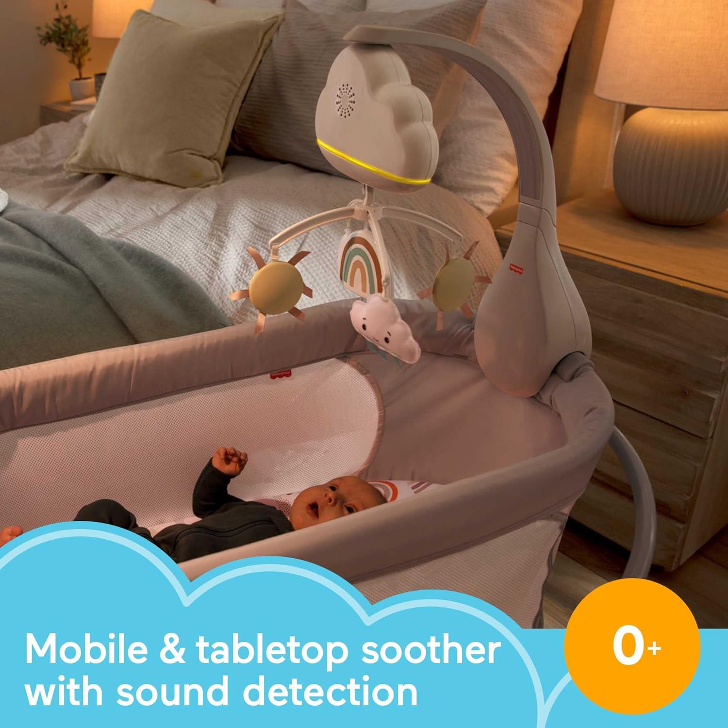 Detalle 2 de Fisher-Price Rainbow Showers mobile to bedside sound machine (HBP40) with music & night light