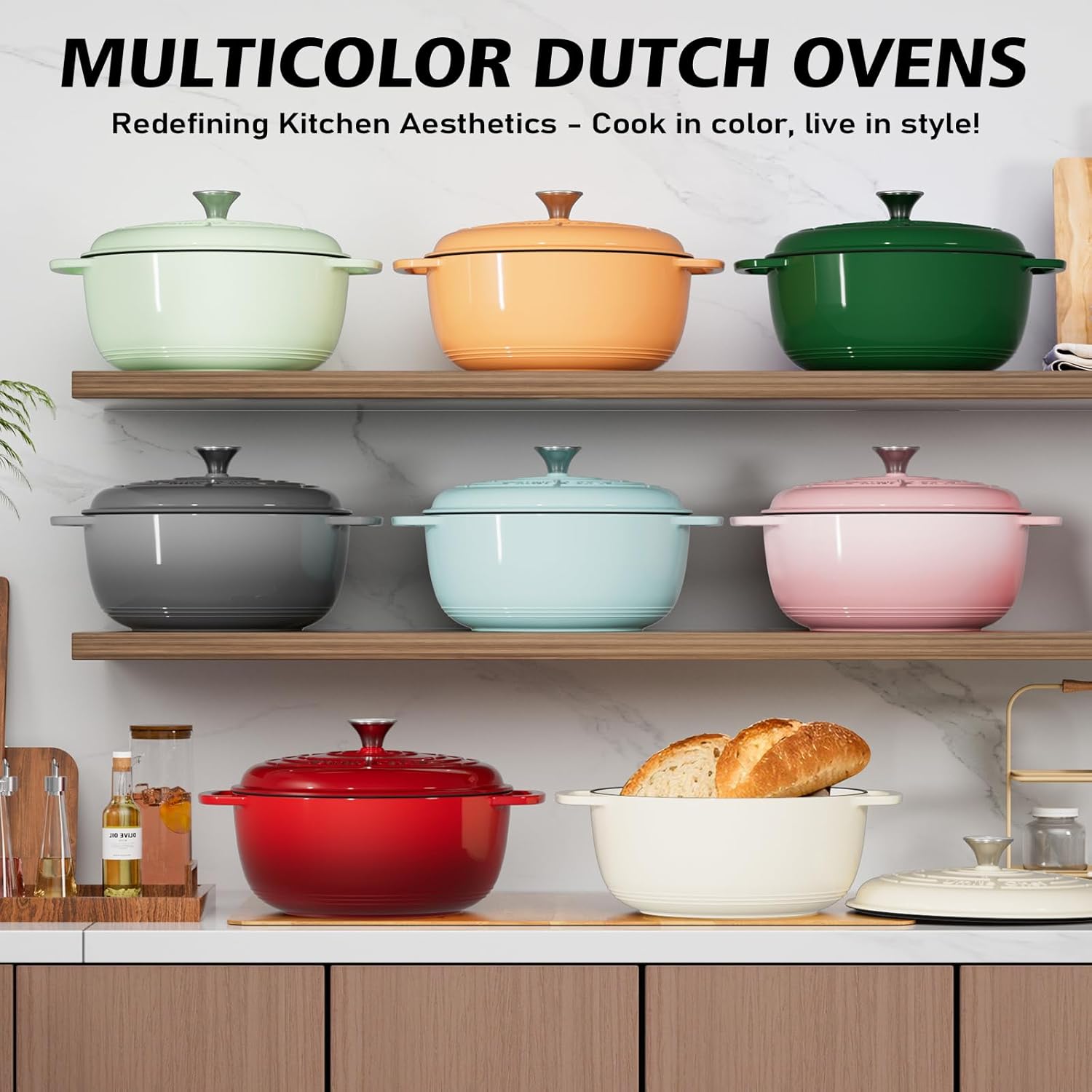 Thumbnail 6 de Umite Chef 6QT Enameled Cast Iron Dutch Oven with Lid & Cotton Potholders (Grey)
