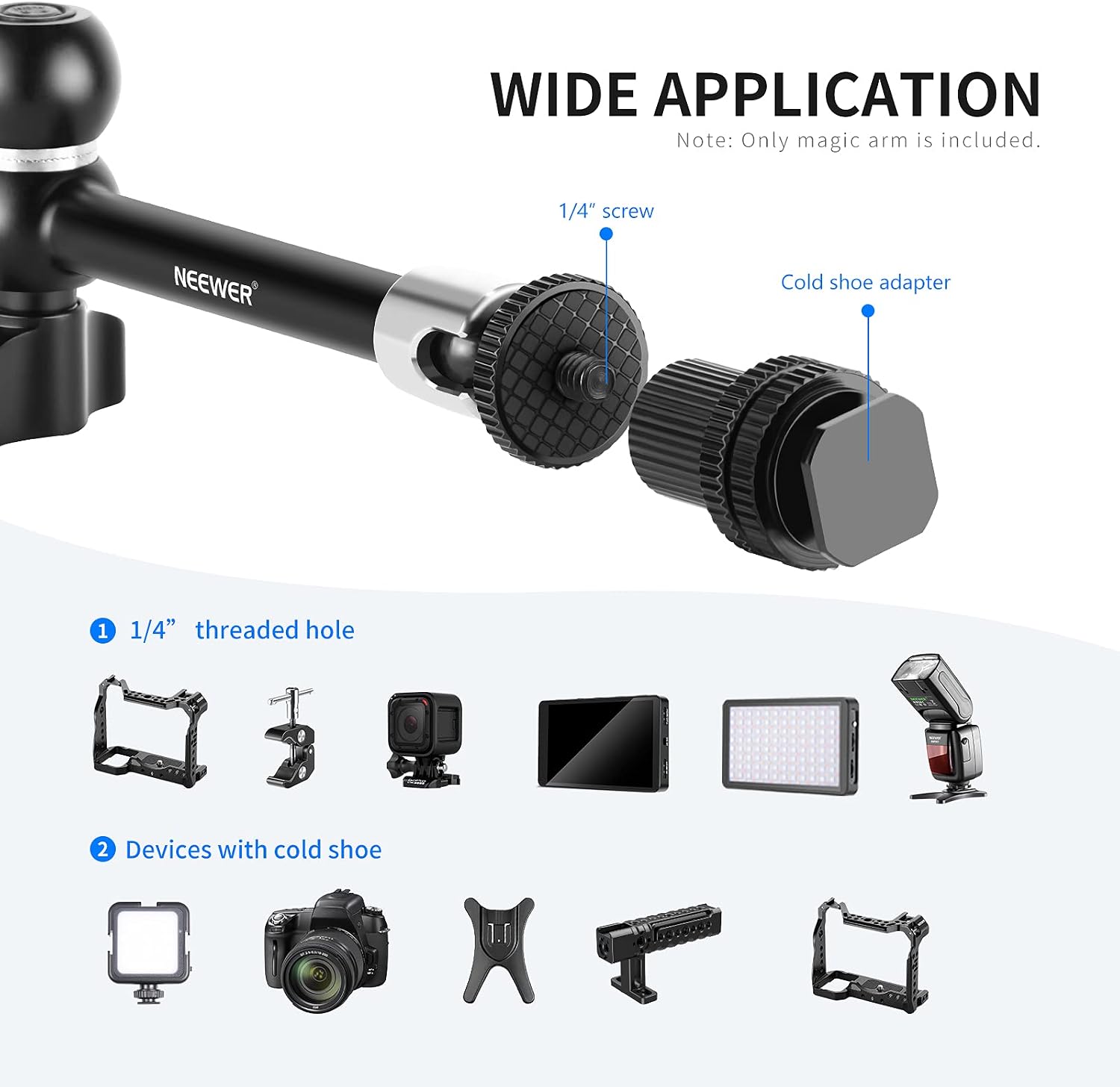 Detalle de NEEWER ST20 Super-Klemme mit 27,9 cm Reibungskraft-Gelenkarm für SmallRig-Käfige, für Monitor/LED/Webcam – max. 2 kg