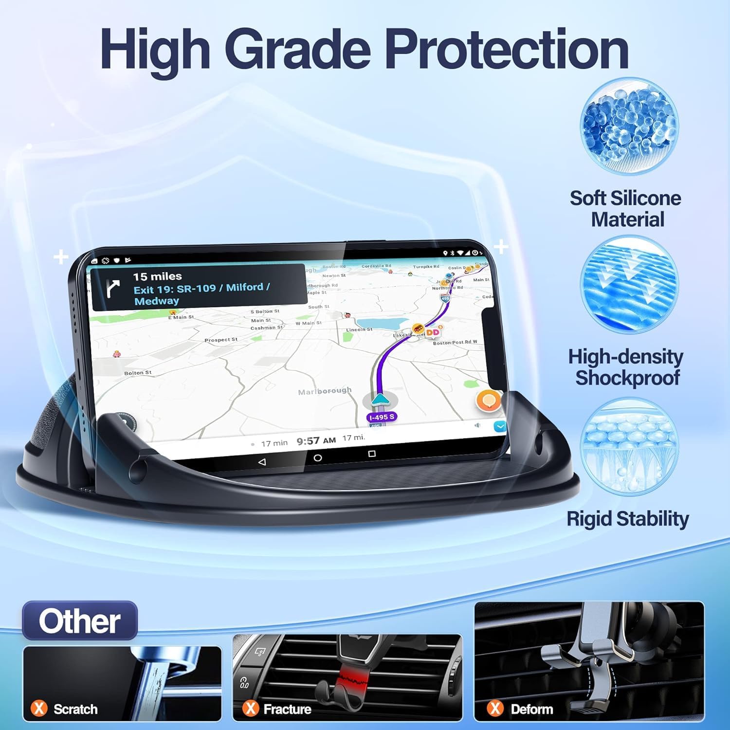Detalle de Cinati 2 Pack Dashboard Car Phone Holder Mount — Stable, Universal Silicone Dash Cradles