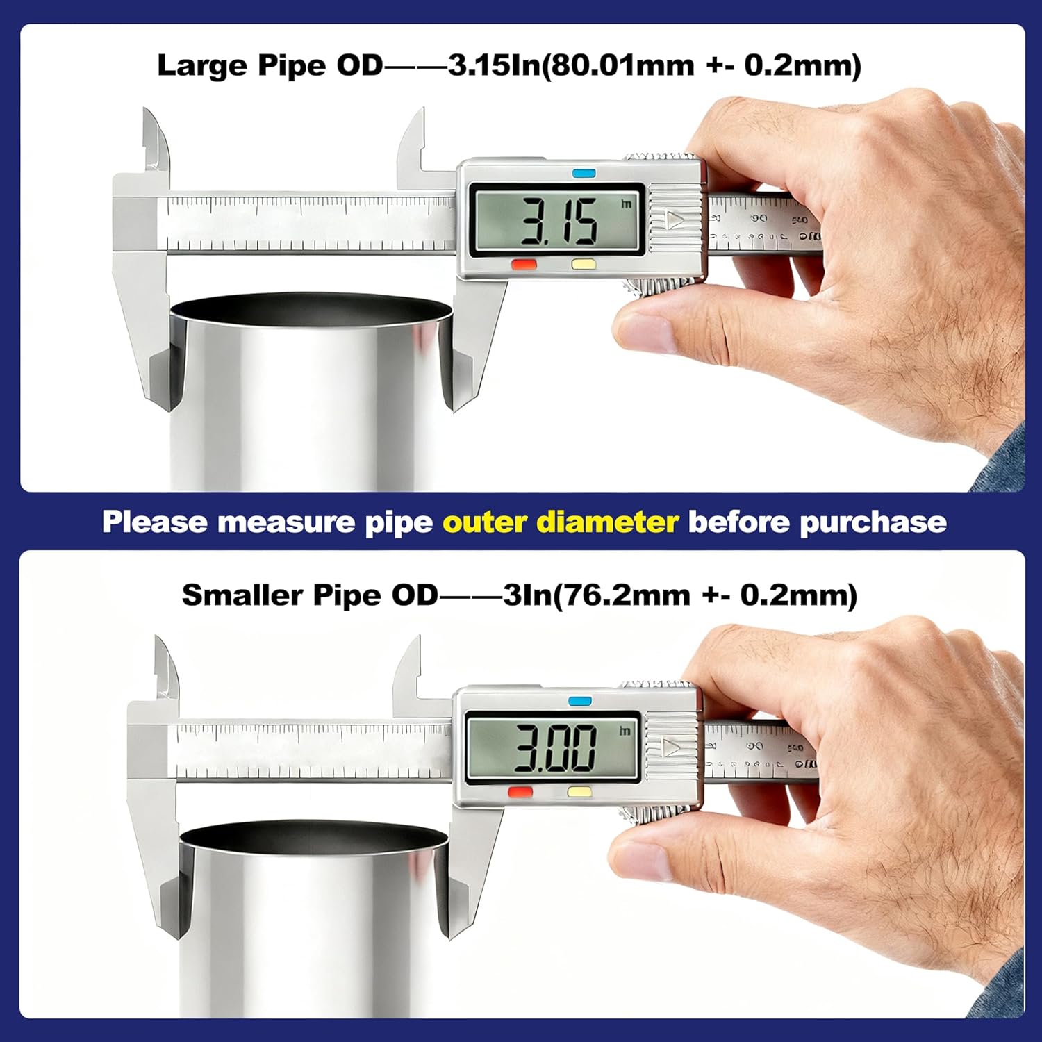 Detalle de SKYMIRO 3 Inch Exhaust Clamp (2-Pack) — 304 Stainless Steel Lap Joint Band Clamp