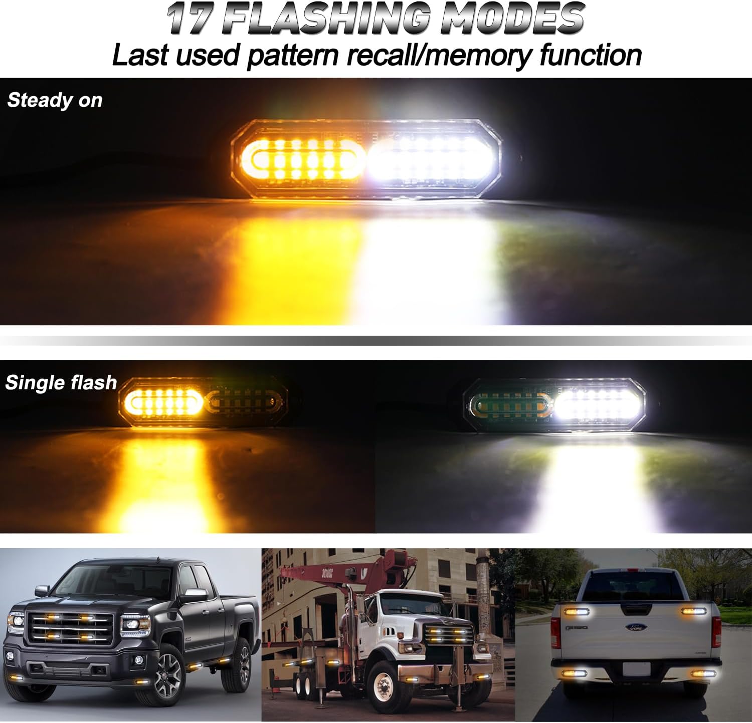 Thumbnail 5 de ASPL 8pcs Sync Feature Ultra Slim 12-LED Surface Mount Strobe Lights (Amber/White)