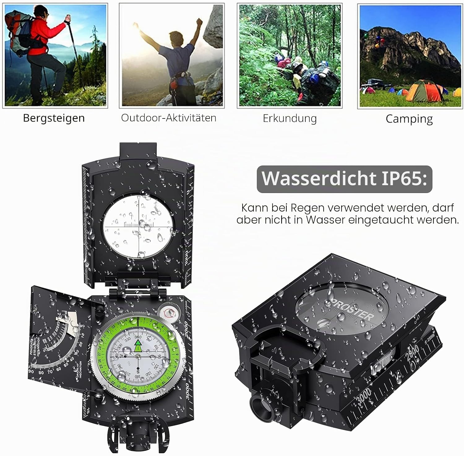 Thumbnail 4 de Proster Militär-Marschkompass mit Klinometer, Visierlinse und Tragschlaufe für Jagd, Wandern & Outdoor