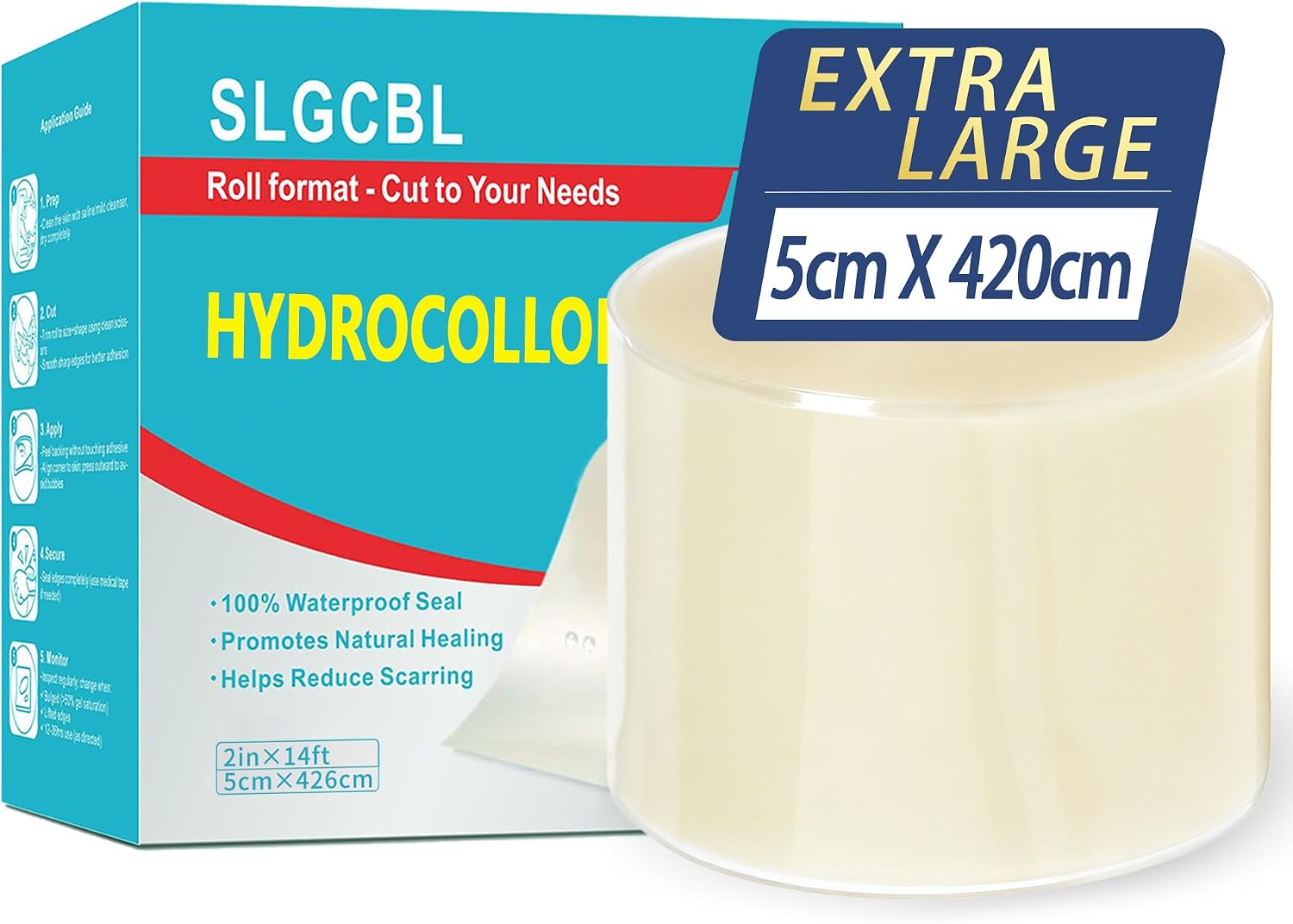 Detalle de Hydrokolloid Pflaster Rolle 5 cm x 420 cm – Extra Groß, selbstklebend, wasserdicht