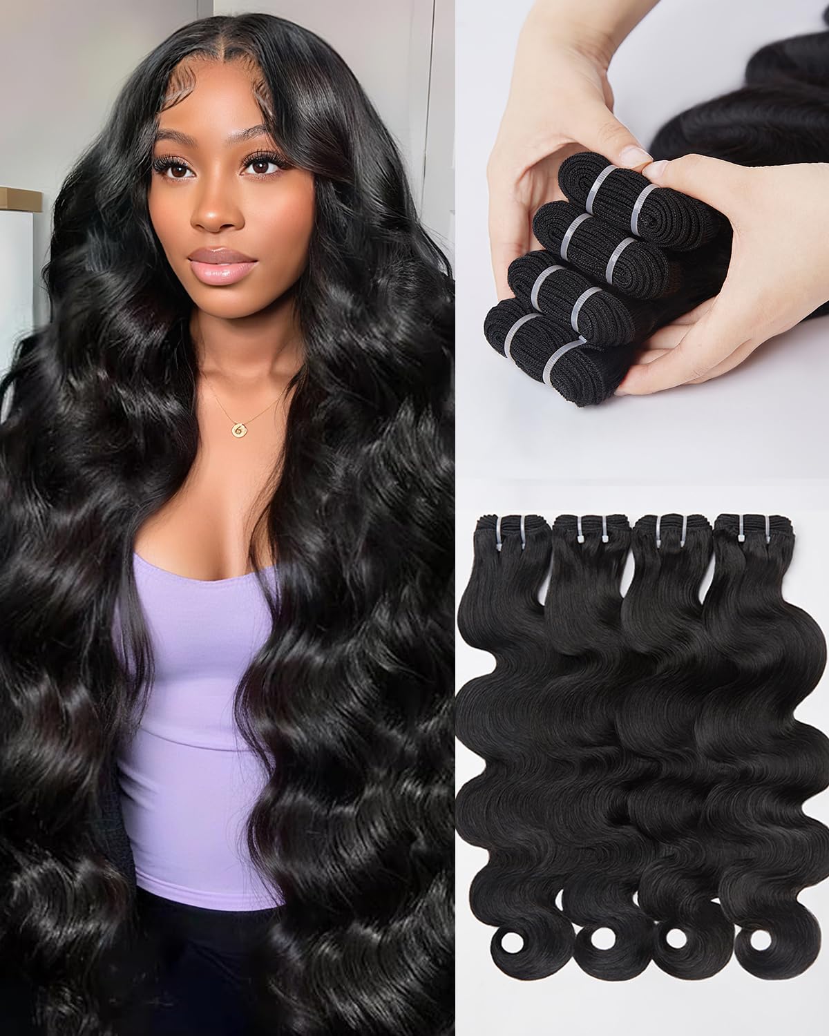 Detalle de Lucklady 16A Human Hair Body Wave, 4 Bundles ⚙