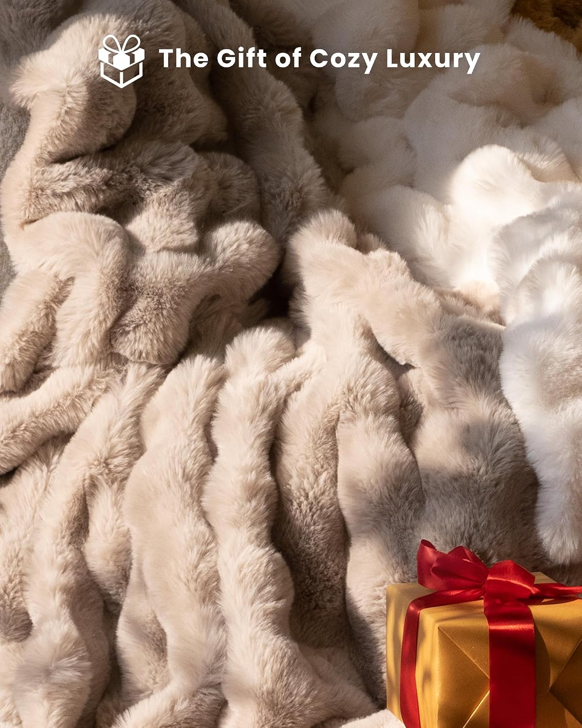 Detalle 2 de blunique Ultra Soft Cozy Faux Fur Throw Blanket (60x80) - Light Brown