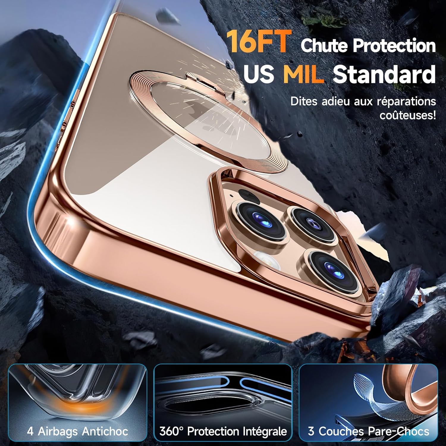 Thumbnail 4 de Yoouther 3 en 1 Coque MagSafe 16 Pro Max 6.9" – Anneau rotatif, protection complète et verre intégrés