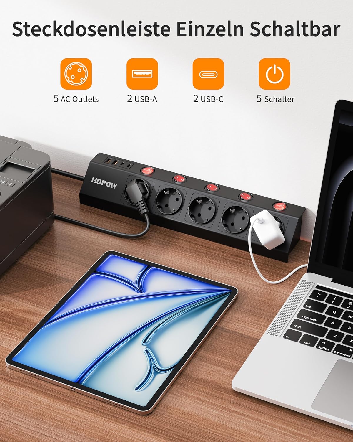 Thumbnail 2 de 5‑Fach Steckdosenleiste Einzeln Schaltbar 1700 J