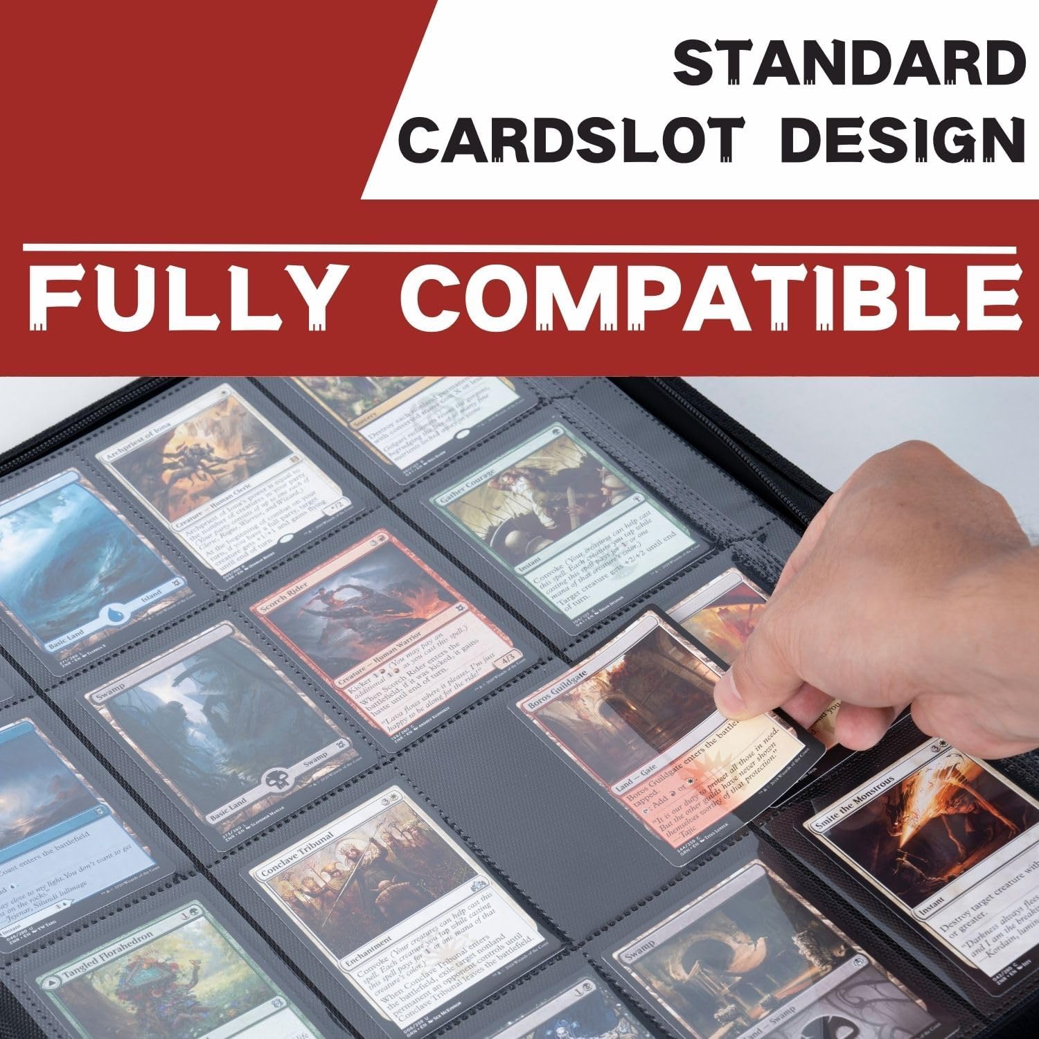 Detalle 2 de KUOOKING K00SBa2 16-Pocket Trading Card Binder, Red, Zippered, 1,024-Card Capacity