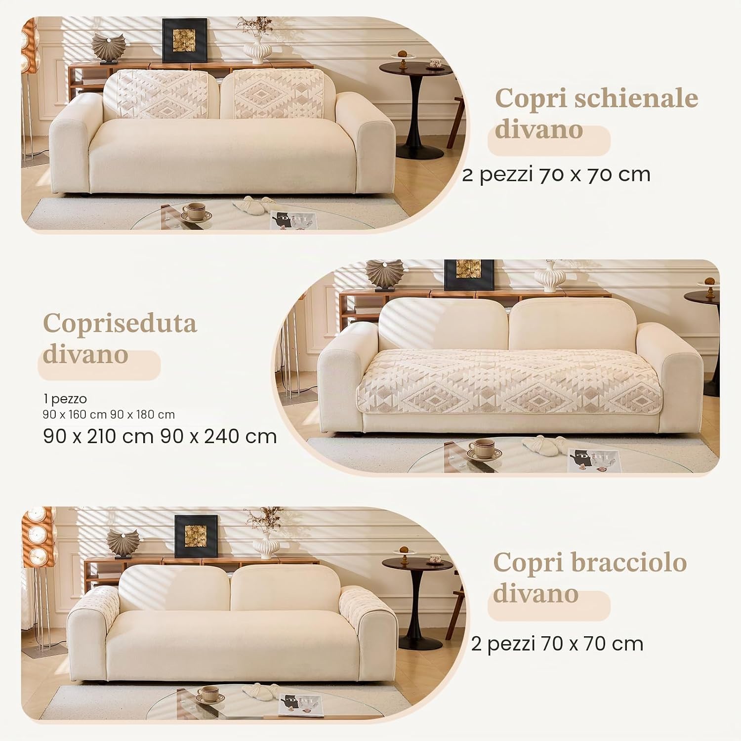 Detalle de WEYOND Copridivano Antiscivolo in Morbido Pile Lavabile 90 x 210 cm Beige – Protezione universale per 2/3/4 posti